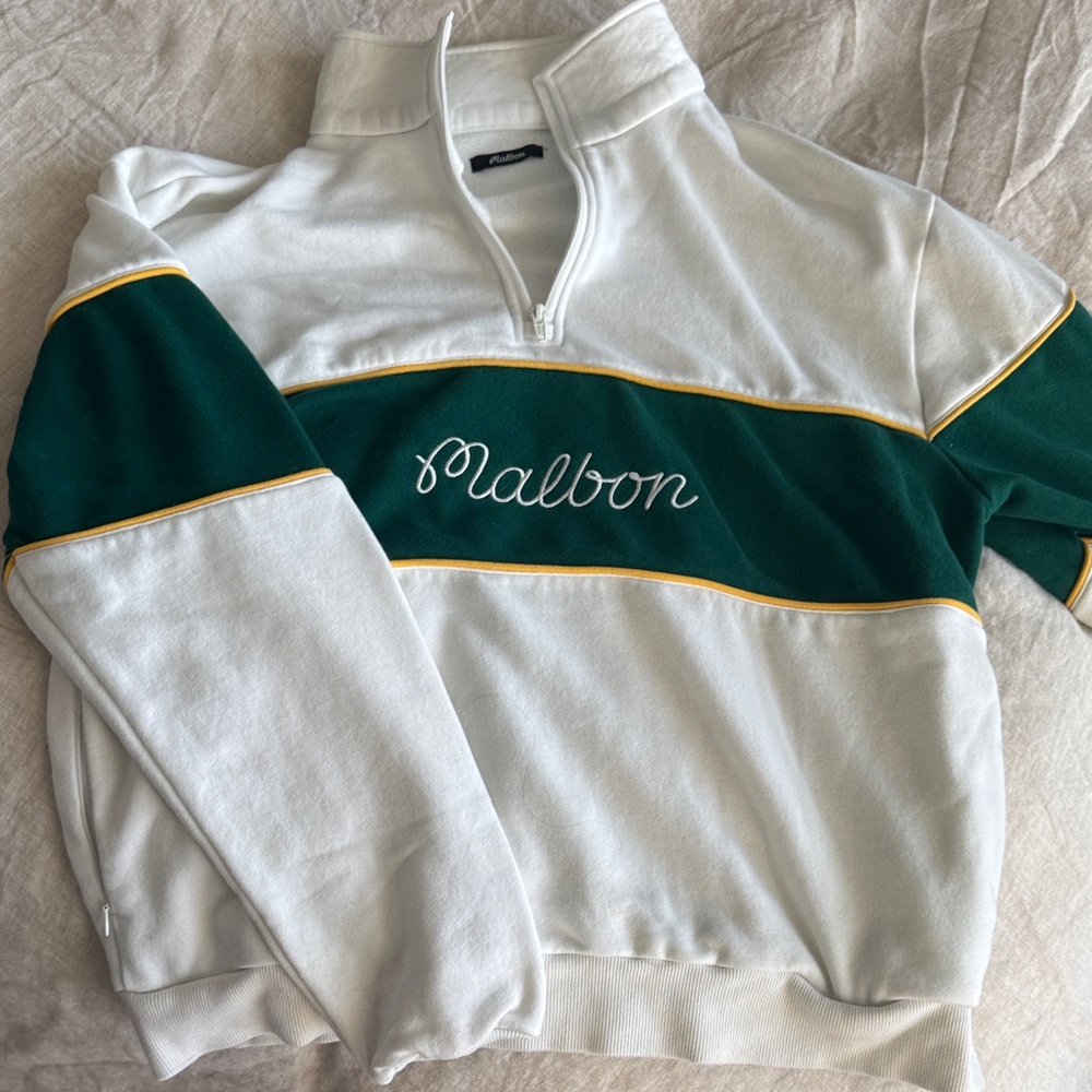 Malbon White and Green Men's quarter zip